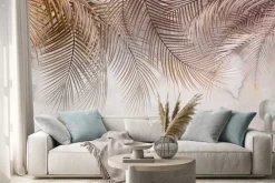 Naklejka: Egzotyczne liście palm na beżowym tle