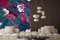 Naklejka: Egzotyczne liście i kwiaty wzór. tropikalny kwiatowy tło. ilustracji