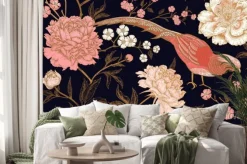 Naklejka: Egzotyczny wzór z bażantem w kwiatach