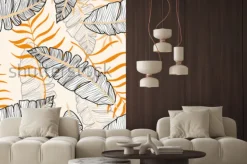 Naklejka: Egzotyczny wzór z tropikalnych liści bananowych. hawajskie rośliny.