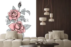 Naklejka: Elegancka winieta z różowymi różami. ręcznie rysowane na białym