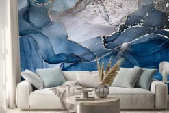 Naklejka: Elegancki wzór imitujący niebieski marmur