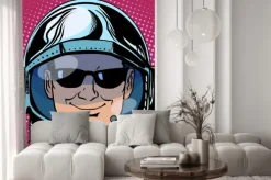 Naklejka: Emotikon emotikon szpiegiem twarz człowieka astronautą retro