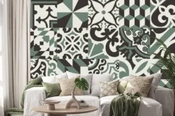 Naklejka: Encaustic floral and geometric tiles patchwork wallpaper vector