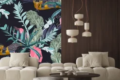 Naklejka: Exotic leaves and branches, many kinds of plants and yellow snake