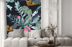 Naklejka: Exotic leaves and branches, many kinds of plants and yellow snake