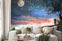 Naklejka: Fantasy ilustracji z nieba i milkyway, księżyc gwiazd. kobieta