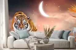 Naklejka: Fantasy tiger walking in jungles with palm trees on fabulous