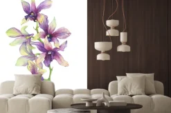 Naklejka: Fioletowa orchidea namalowana akwarelą