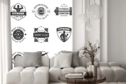 Naklejka: Fitness gym set emblematy