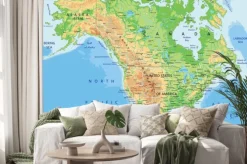 Naklejka: Fizyczna mapa ameryki północnej z nazwami