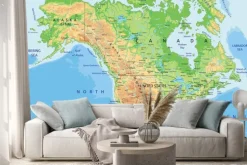 Naklejka: Fizyczna mapa ameryki północnej z nazwami