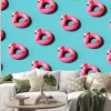Naklejka: Flamingo float pattern on blue background. summer concept. 3d