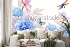 Naklejka: Floral background .illustration of watercolor. flowers peonies,