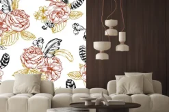 Naklejka: Floral bezszwowe tło z róż i piór