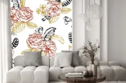 Naklejka: Floral bezszwowe tło z róż i piór