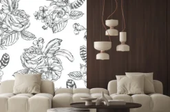 Naklejka: Floral bezszwowe tło z róż i piór