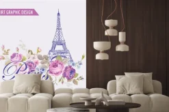 Naklejka: Floral paris graphic design - dla koszulki, moda, grafika