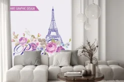 Naklejka: Floral paris graphic design - dla koszulki, moda, grafika