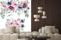 Naklejka: Floral set, watercolor flowers bouquets . pink peonies and burgundy