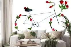 Naklejka: Flower bike. hand drawn watercolor illustration on paper. black