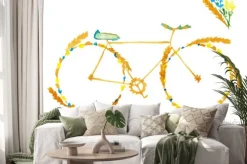 Naklejka: Flower spring summer bike. hand drawn watercolor illustration