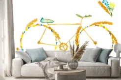 Naklejka: Flower spring summer bike. hand drawn watercolor illustration