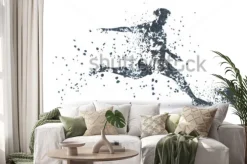 Naklejka: Football player, kick a ball, particle divergent composition,