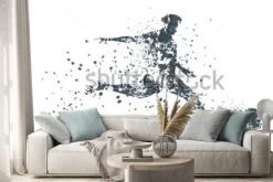 Naklejka: Football player, kick a ball, particle divergent composition,