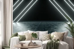 Naklejka: Futurystyczny sci fi trójkąt biały neon tube lights świecące