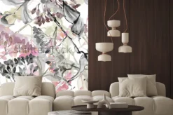 Naklejka: Gałęzie i kwiaty roślin tworzące akwarelowy wzór