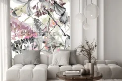 Naklejka: Gałęzie i kwiaty roślin tworzące akwarelowy wzór