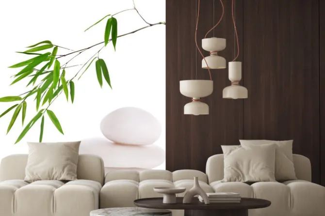 Naklejka: Gałązka bambusa i gładkie białe kamienie