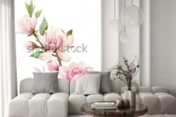 Naklejka: Gałązka kwitnącej magnolii w stylu akwarelowym