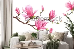 Naklejka: Gałązka magnolii malowana akwarelą
