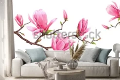 Naklejka: Gałązka magnolii malowana akwarelą