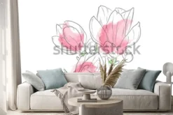 Naklejka: Gałązka różowych magnolii w stylu akwareli