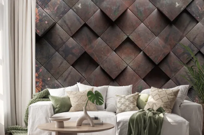 Naklejka: Geometryczna grafika z teksturą metalu 3d