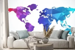 Naklejka: Geometryczna kolorowa mapa świata
