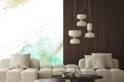 Naklejka: Gold, blue and turquoise watercolor texture design. brush stroke