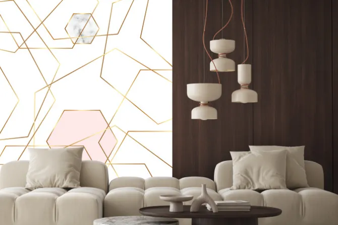 Naklejka: Gold glitter and marble hexagons template with geometric shapes