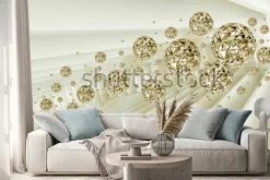 Naklejka: Gold ornamental crystall ball on 3d pattern background 3d wallpaper