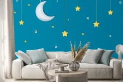 Naklejka: Goodnight layout. paper arts of moon, stars and clouds on a