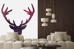 Naklejka: Głowa jelenia, galaktyk i mgławic tle