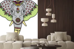 Naklejka: Głowica kolorowa słonia w stylu mehndi indyjskim. ilustracja