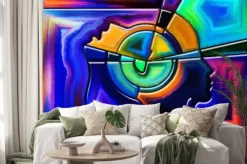 Naklejka: Głowy na abstrakcyjnej kompozycji