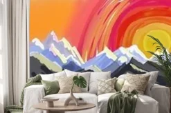 Naklejka: Góra wschodu lub zachodu słońca, cyfrowe streszczenie sztuki