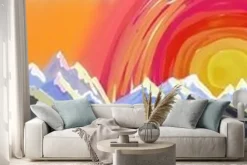 Naklejka: Góra wschodu lub zachodu słońca, cyfrowe streszczenie sztuki