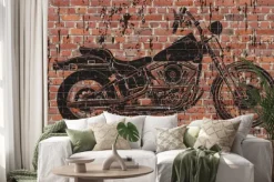 Naklejka: Graffiti czarny motocykl na murze