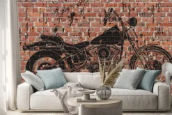 Naklejka: Graffiti czarny motocykl na murze